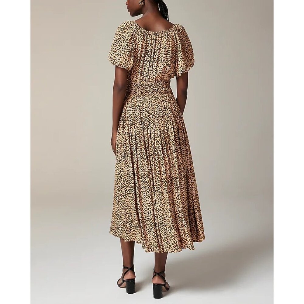 J.Crew Elena Puff-Sleeve Dress in Leopard Crepe de Chine Women's Size Small NWT - Picture 8 of 16